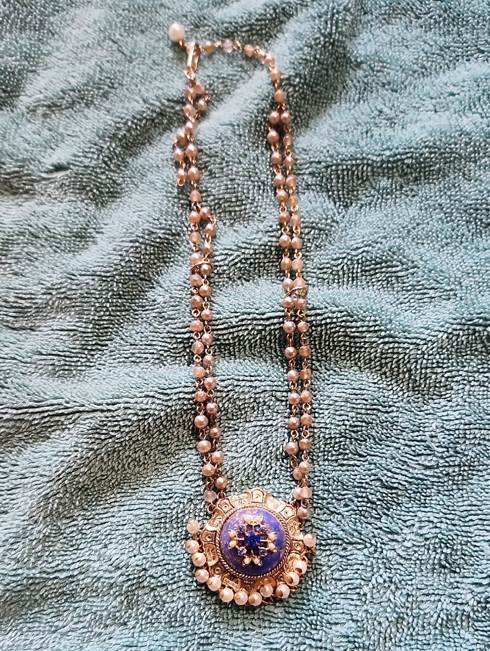 Vintage-victorian Inspired Blue Enamel Pearl Pendant Necklace - Women Jewelry